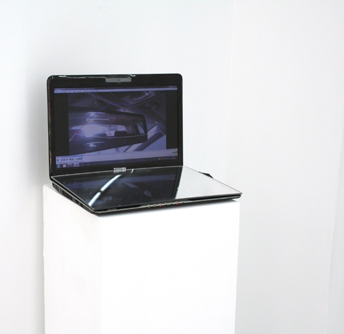 <p>Conditions for neurotransmission [P.O.V.]</p><p> </p><p>2016<br />compressed car, 2 cars, one driver, 12 acrylic rods<br />with connectors, ipad, ipod, 2 laptops, 2 external<br />webcams, 3 acrylic mirrors, 2 books, light filters,<br />looped sound piece, internet live stream<br />dimensions variable</p>