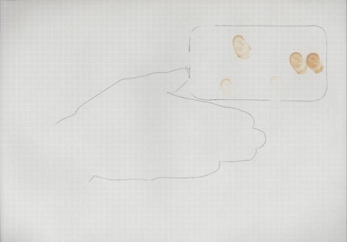 <p>transference <touchscreen></p><p> </p><p>2014<br />pen, cosmetic on graph paper<br />21 x 29,7 cm</p>