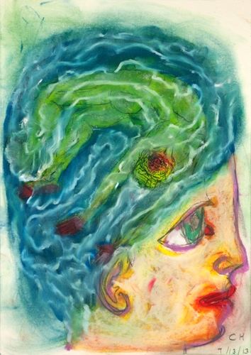 <p>Chris Hammerlein</p><p> </p><p>What’s in a name? That is what we ask ourselves in childhood when we write the name that we are told is yours, 2013<br />ink, pastel on paper<br />29,7 x 21 cm</p>