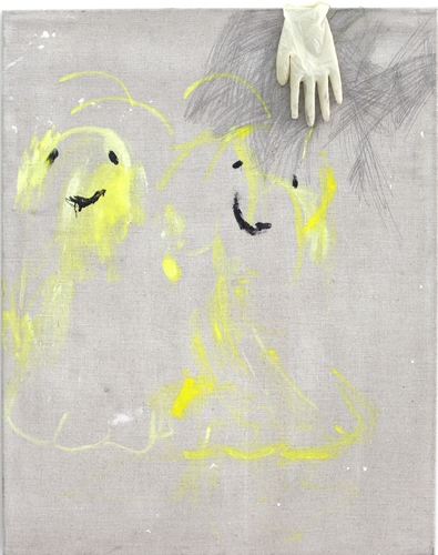 <p>o.T. (TNC #3)</p><p> </p><p>2016<br />oil and pencil on linen, plastic glove<br />95 x 75 cm</p>
