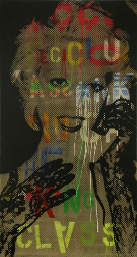 <p>Facetious Lass - Milkmaid of the Working Class<br /><br />2009<br />Silkscreen, acrylic and varnish on linen<br />171 x 90 x 4 cm</p>